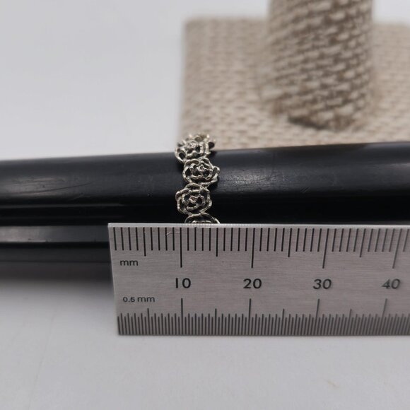 Size 7.25 Sterling Silver Rose Nature Floral Band Ring A3631 - Picture 6 of 7